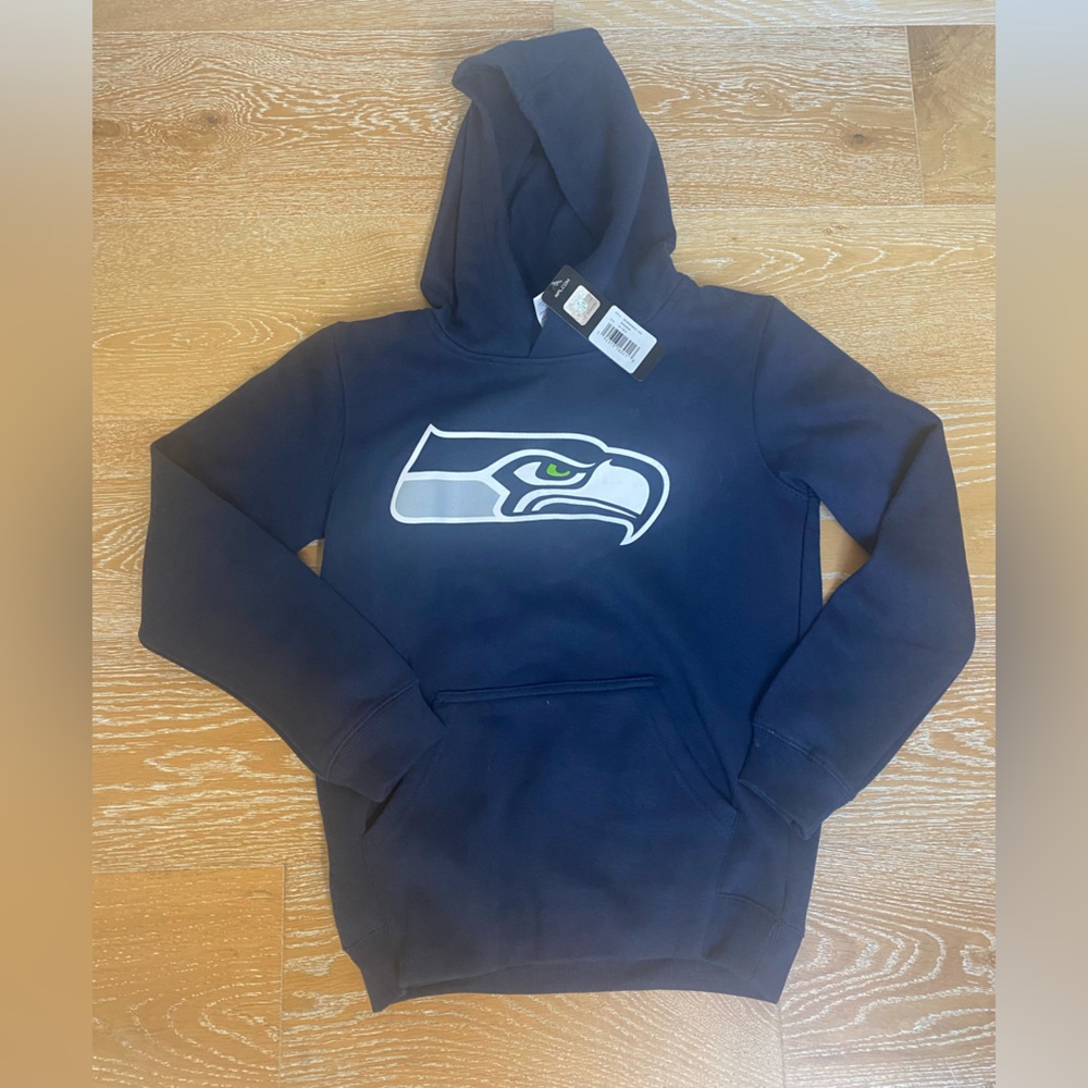 Brand New w/tag Youth Seattle Seahawks Navy Pullover Hoodie - Size M (10-12)